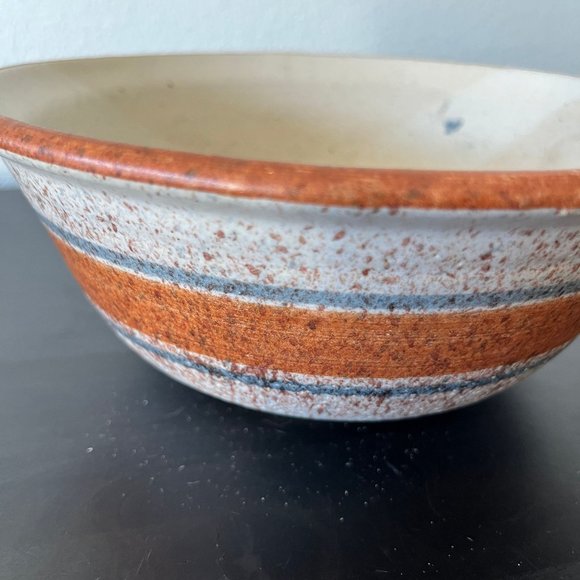 Westlin Studio Art Pottery 8" Bowl // Vintage 1980s Blue Rust Stripes Splatter - Picture 2 of 7